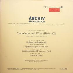 XAVER RICHTER   CANNABICH   STAMITZ   HOLZBAUER Sinfonia Con Fuga G-moll / Symphonia Pastorale F-dur / Orchesterquartett F-dur Op.4 N°4 / Sinfonia G-dur Виниловая пластинка 